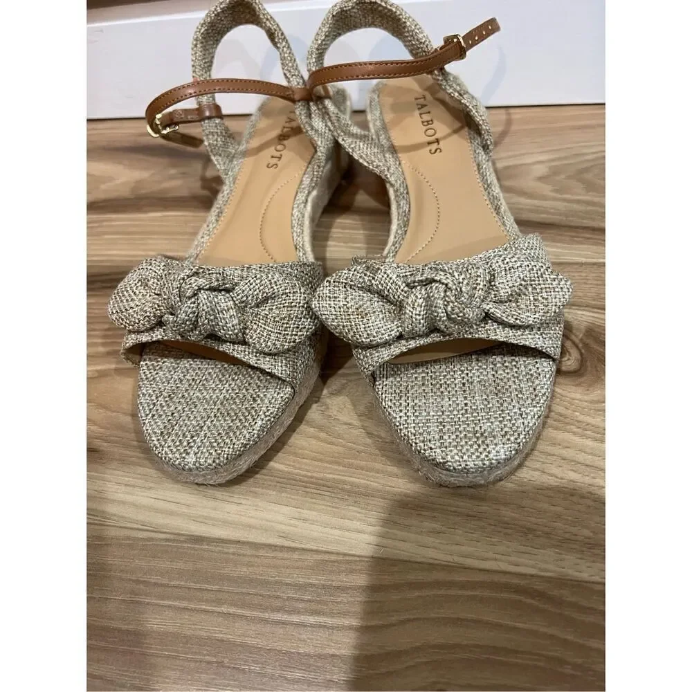 Talbots new with defects PAMELA BOW LINEN ESPADRILLE WEDGES sz 7.5